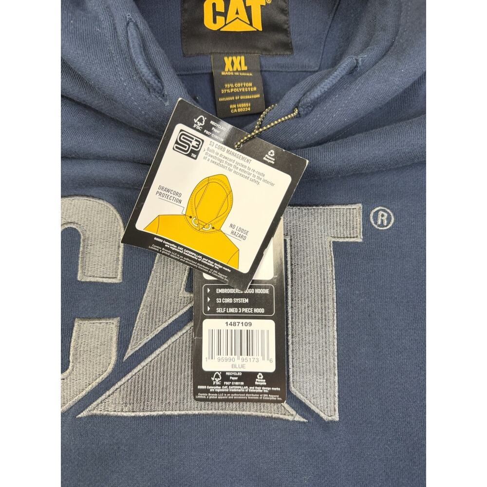 CAT Caterpillar Hoodie Men’s XXL Navy Blue Embroidered Logo Pullover NWT - Picture 6 of 10